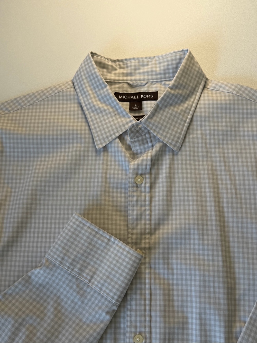 Michael Kors Light Grey and White Gingham Dress Shirt